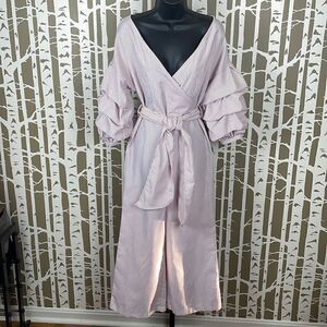 Red & White Striped Jumpsuit w Shirred Balloon Puff Sleeves sz S